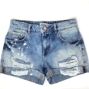 Zara Denim Distressed Blue Women's Roll-Cuff Shorts